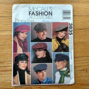 Vintage Hat Sewing Pattern Beret Newsboy Fisherman Driving Caps McCall's 3835 UC